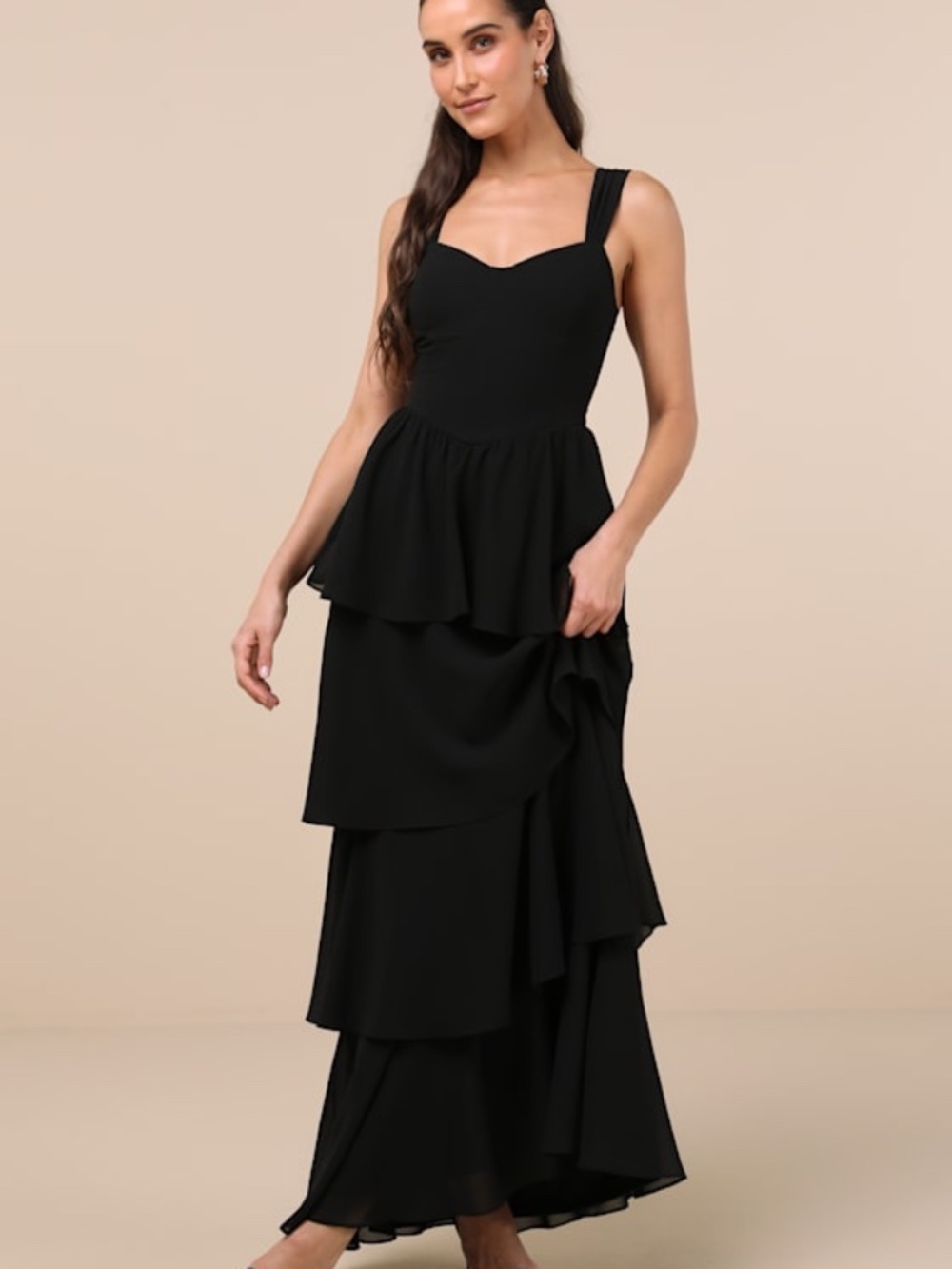 Lulus Carlynda Black Tiered Bustier Maxi Dress - Size S
